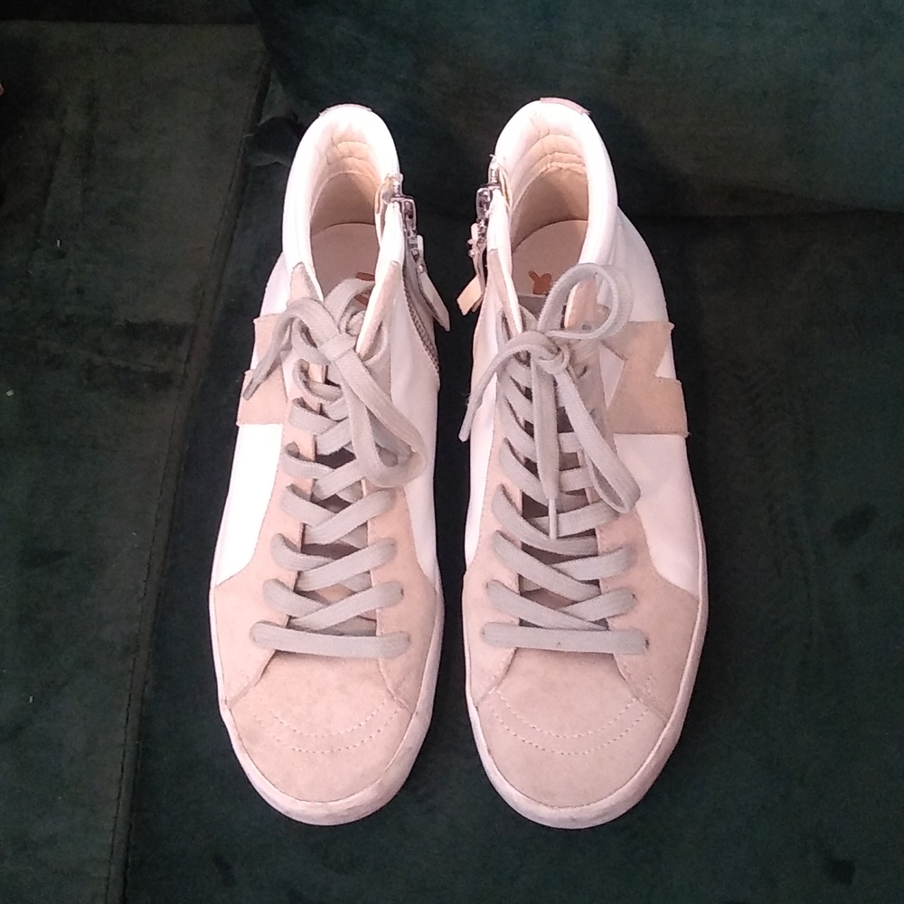 Sam Edelman, size 7, white with tan, high top sneakers